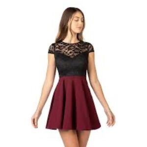 B. Smart Black and Burgundy Mini Dress